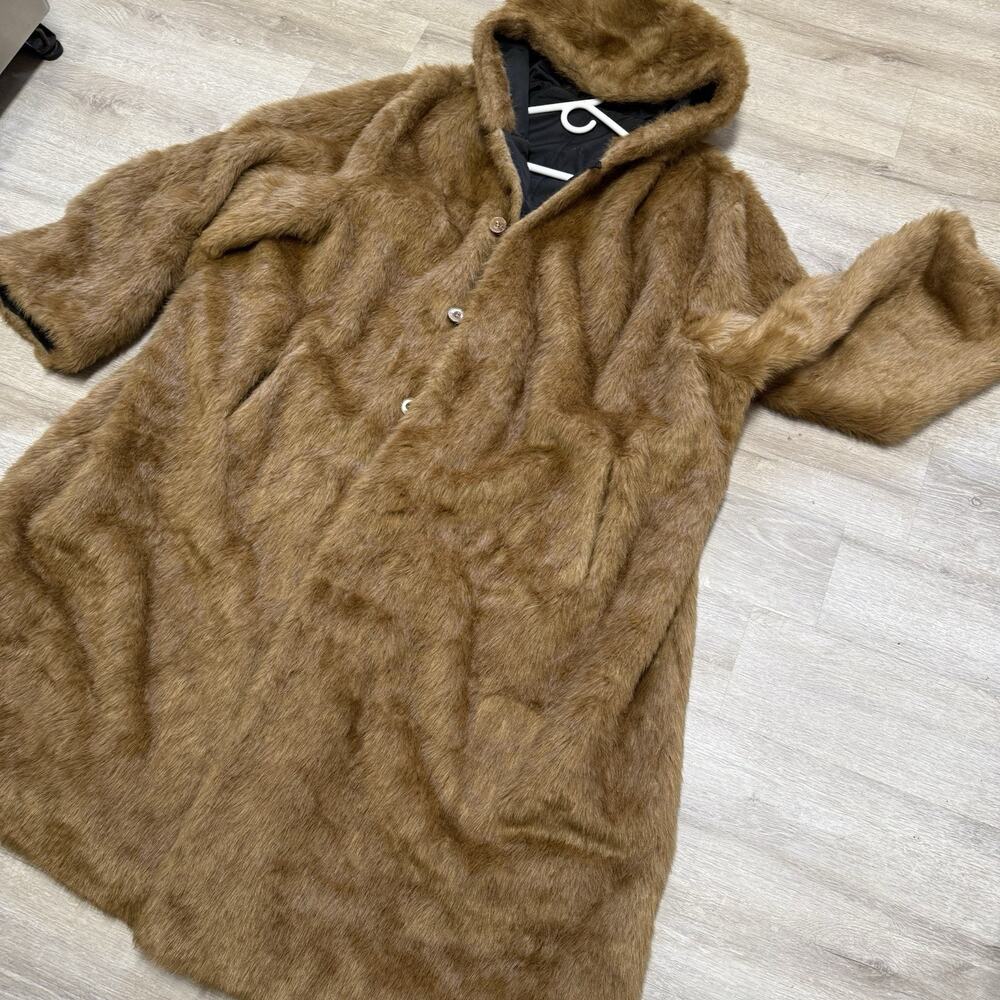 Vintage Faux Fur Reversible Coat Mens XL 70's Brown Glam Old Hollywood - Picture 2 of 4